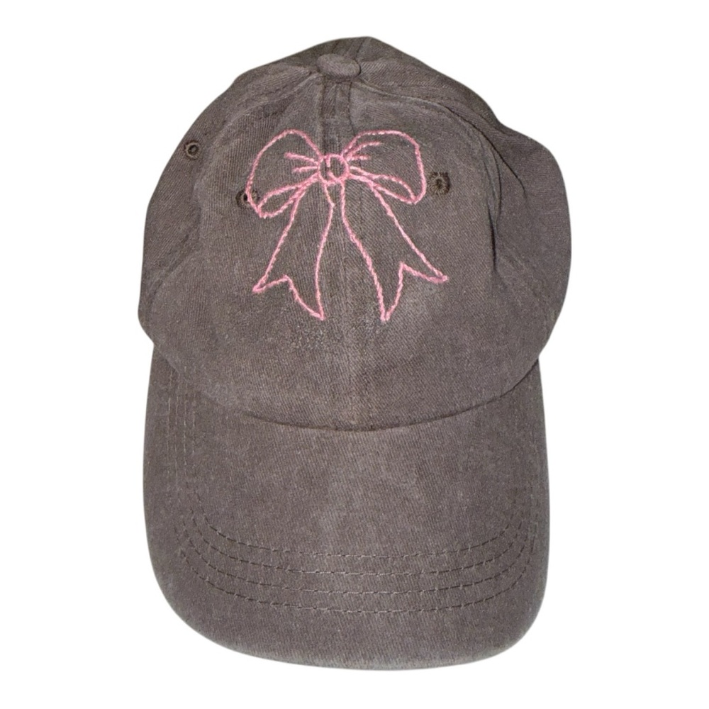 Brown Cap with Pink Bow Embroidery